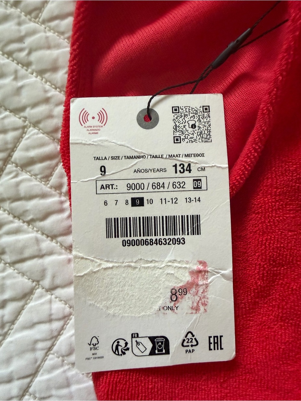 Zara Girls red terry tank top. Size 9. NWT